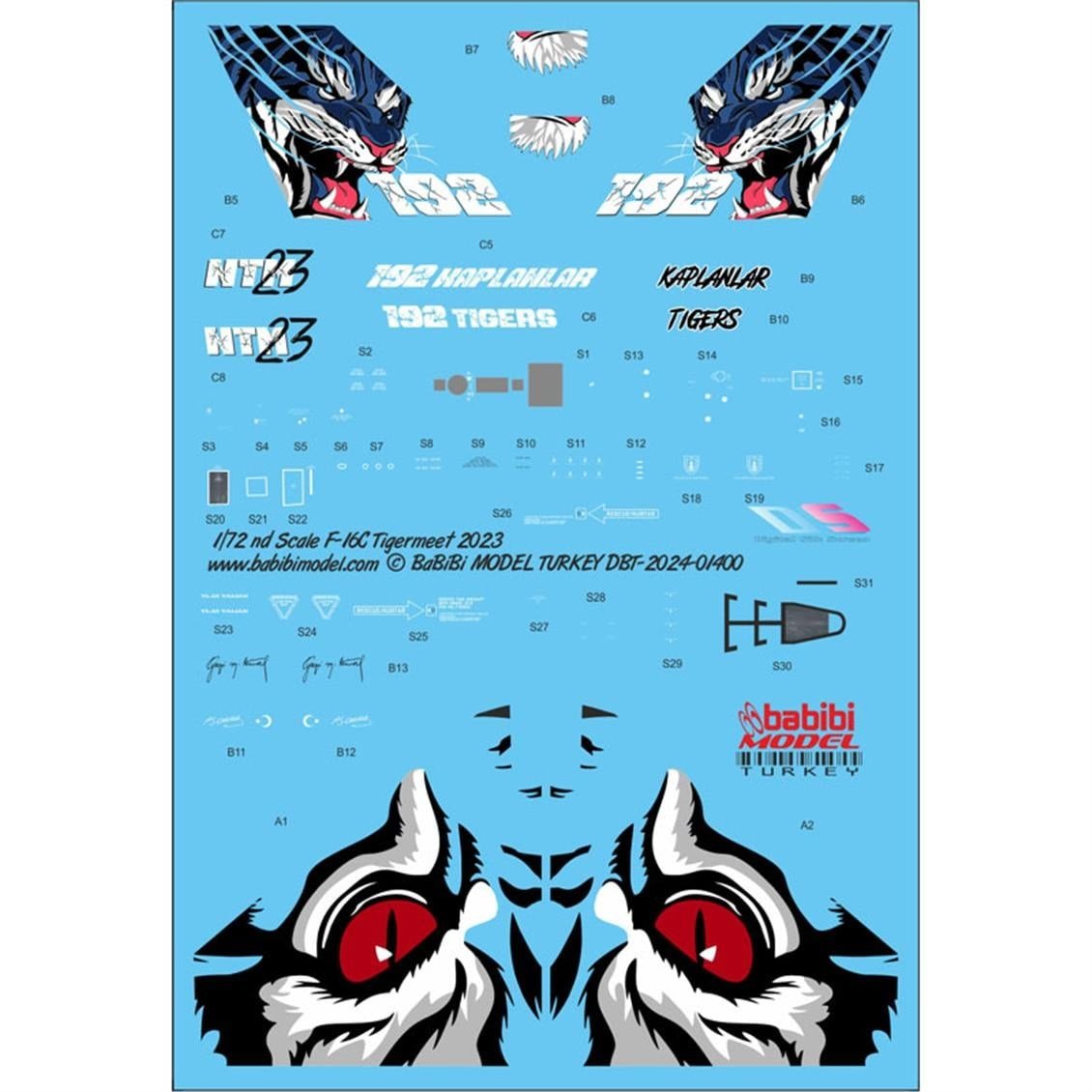 Babibi DBT01400 1/72 F-16C Fighting Falcon Tigermeet 2023 Decal Çıkartma