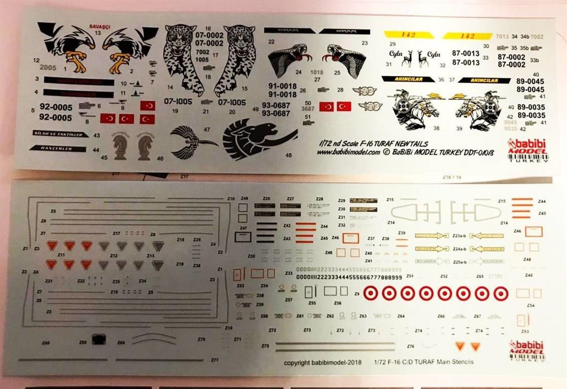 Babibi DDT01018 1/72 Ölçek, F-16, Stencil 30-40-50-50M-50+ Yeni, Dekal Çıkartma