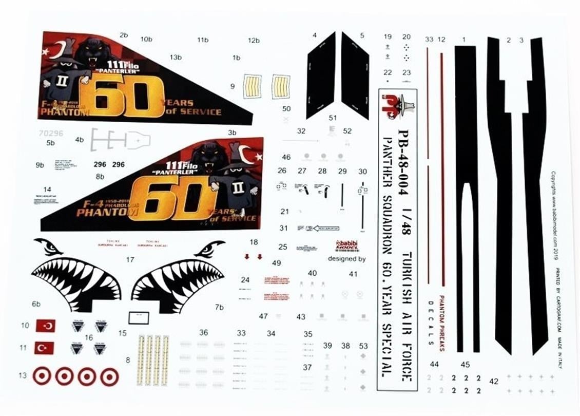 Babibi PB48004 1/48 Ölçek, Turaf F-4, 111.Panter Filo 60.Yıl, Dekal Çıkartma