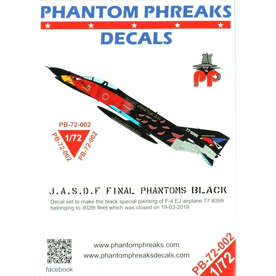 Babibi PB72002 1/72 Ölçek, Jasdf F4-EJ Son Samuray Siyah Phantom, Dekal Çıkartma