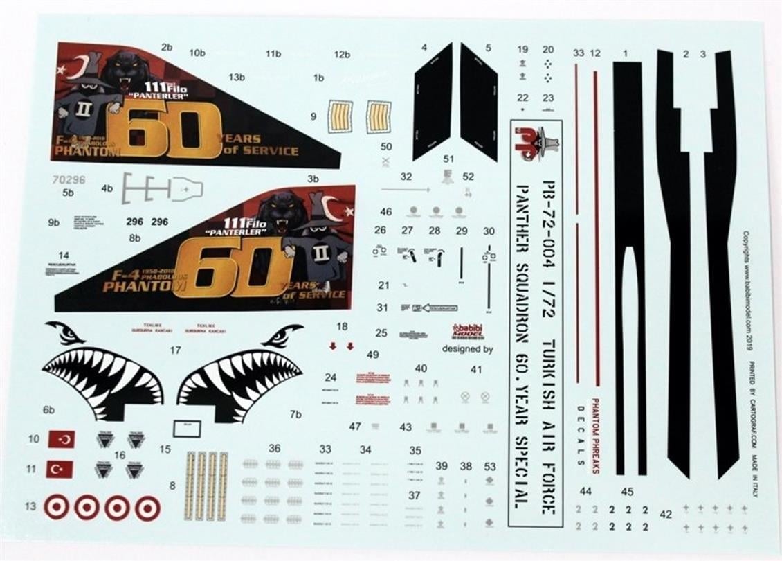 Babibi PB72004 1/72 Ölçek, Turaf F-4E, 111.Panter Filo 60.Yıl, Dekal Çıkartma