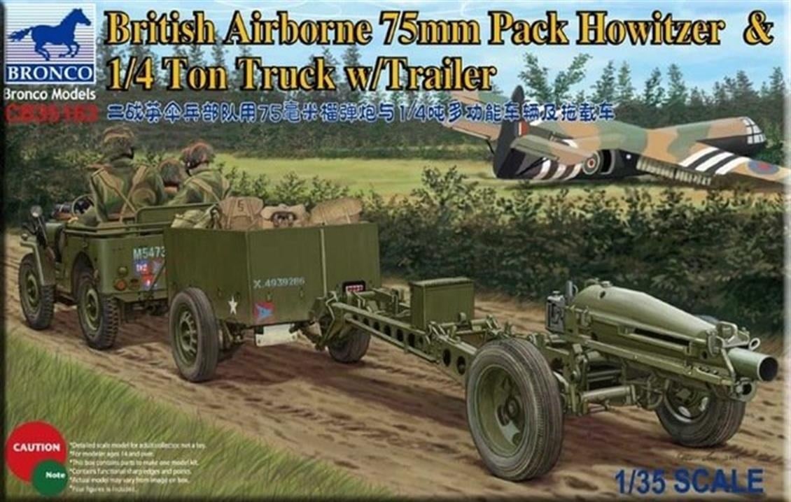 Bronco CB35163 1/35 Ölçek, British Airborne 75mm Pack Howitzer a, Plastik Model kiti