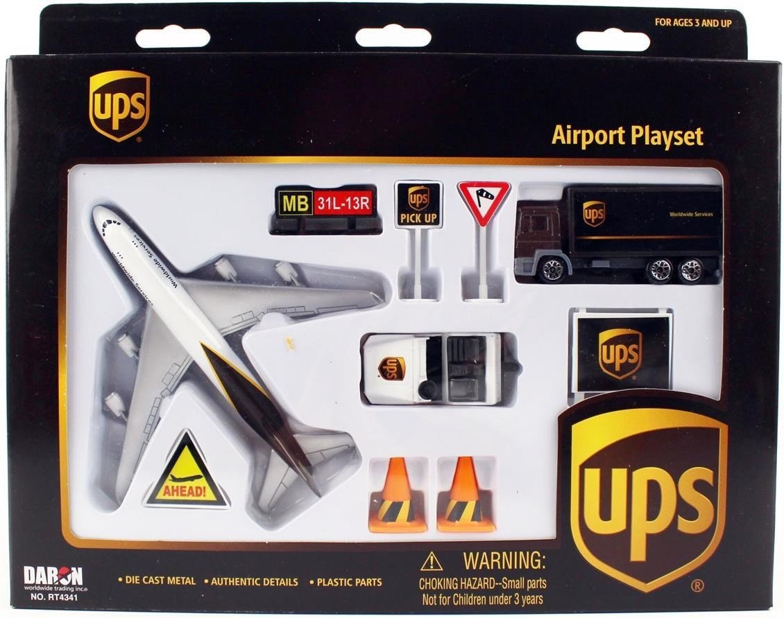 Daron 86RT-4341 UPS Kamyon ve Uçak Oyun Seti, 9 Parça, Metal Gövde, Plastik Kanatlar, Sergilemeye Hazır Model Yolcu Uçağı