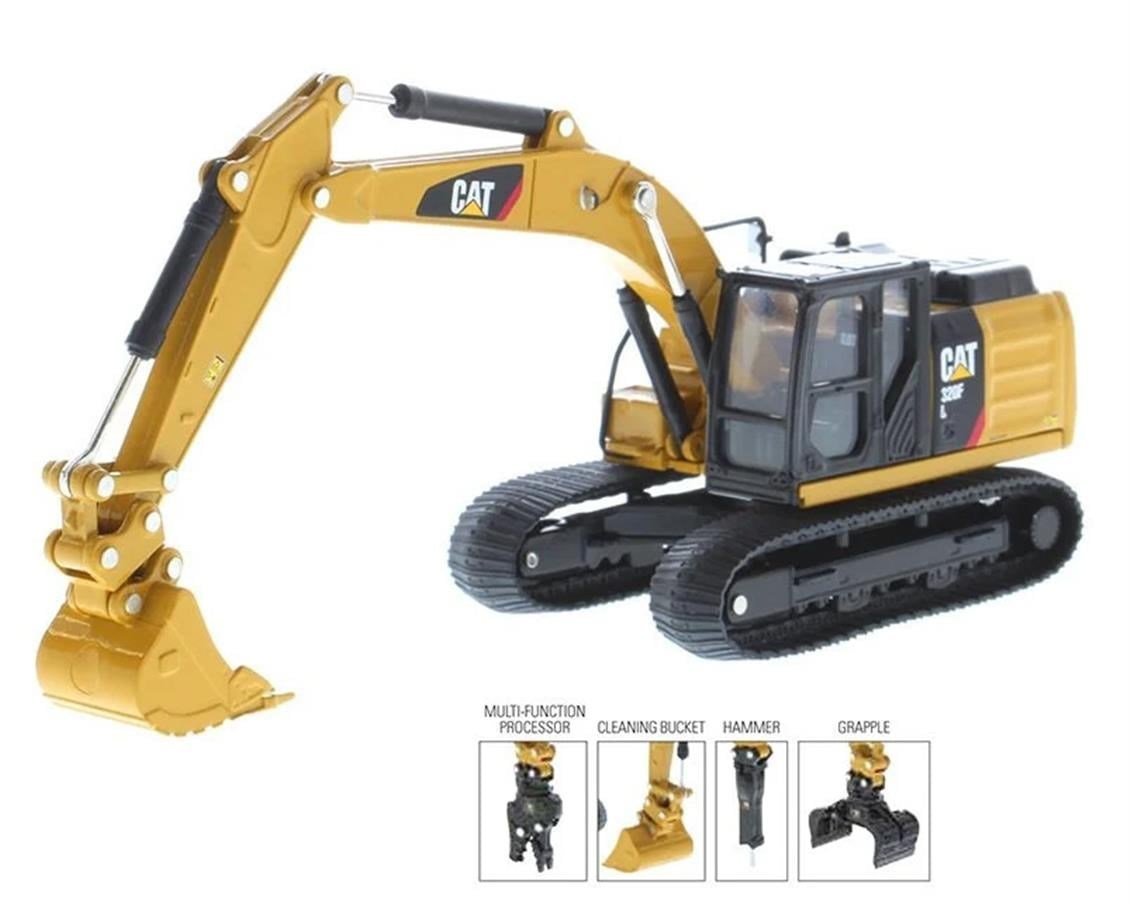 Diecast Masters 85636 1/64 Ölçek, Cat 320F L Ekskavatör, 4 Farklı Ataşmanlı, Sergilemeye Hazır Metal İş Makinası Modeli