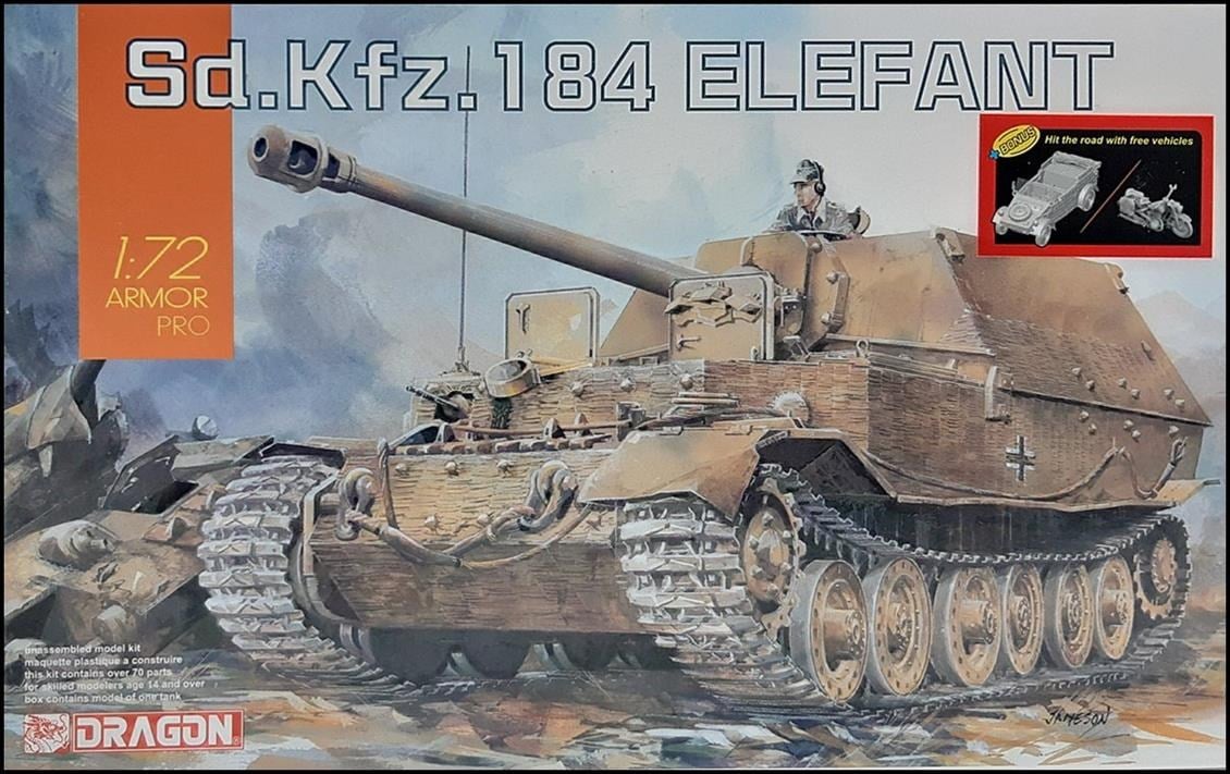 Dragon 7515 1/72 Ölçek, Sd.Kfz.184 Elefant (with Kubelwagen & bike) Tankı Plastik Model Kiti
