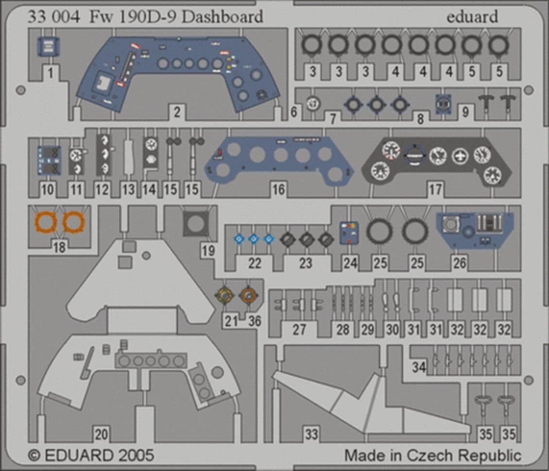 Eduard 33004 1/32 Ölçek, Fw 190D-9 Dashboard For Hasegawa
