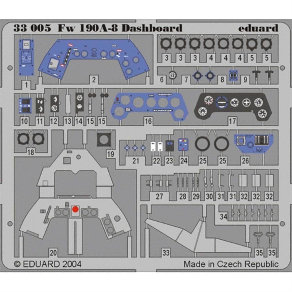 Eduard 33005 1/32 Ölçek, Fw 190A-8 Dashboard Maket Detay
