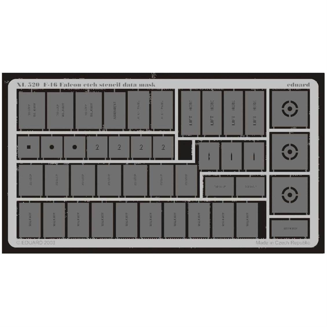 Eduard Xl520 1/32 Ölçek, F-16 Etch Stencil Data Mask -Etc