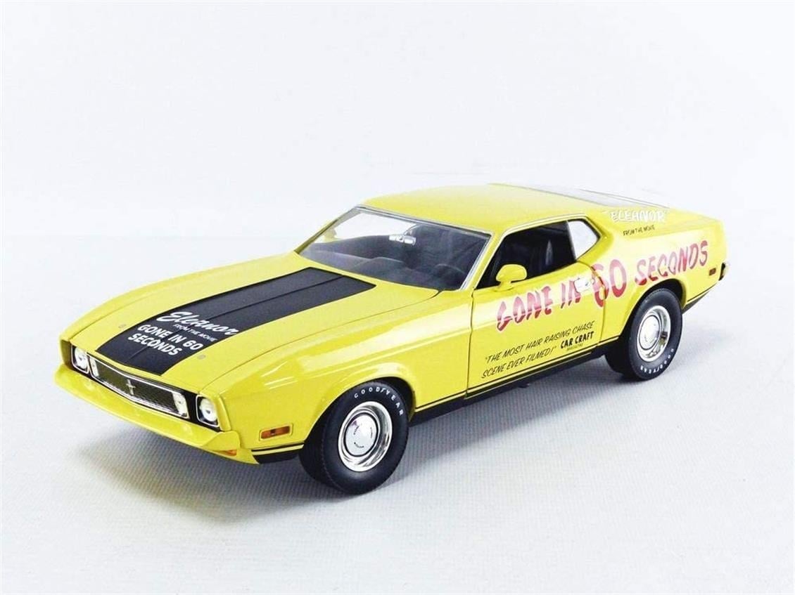 Greenlight 13548 1/18 Ölçek, 1974 Ford Mustang Mach 1 (Eleanor 60.Saniye), Sarı-Siyah, Sergilemeye Hazır Metal Araba Modeli