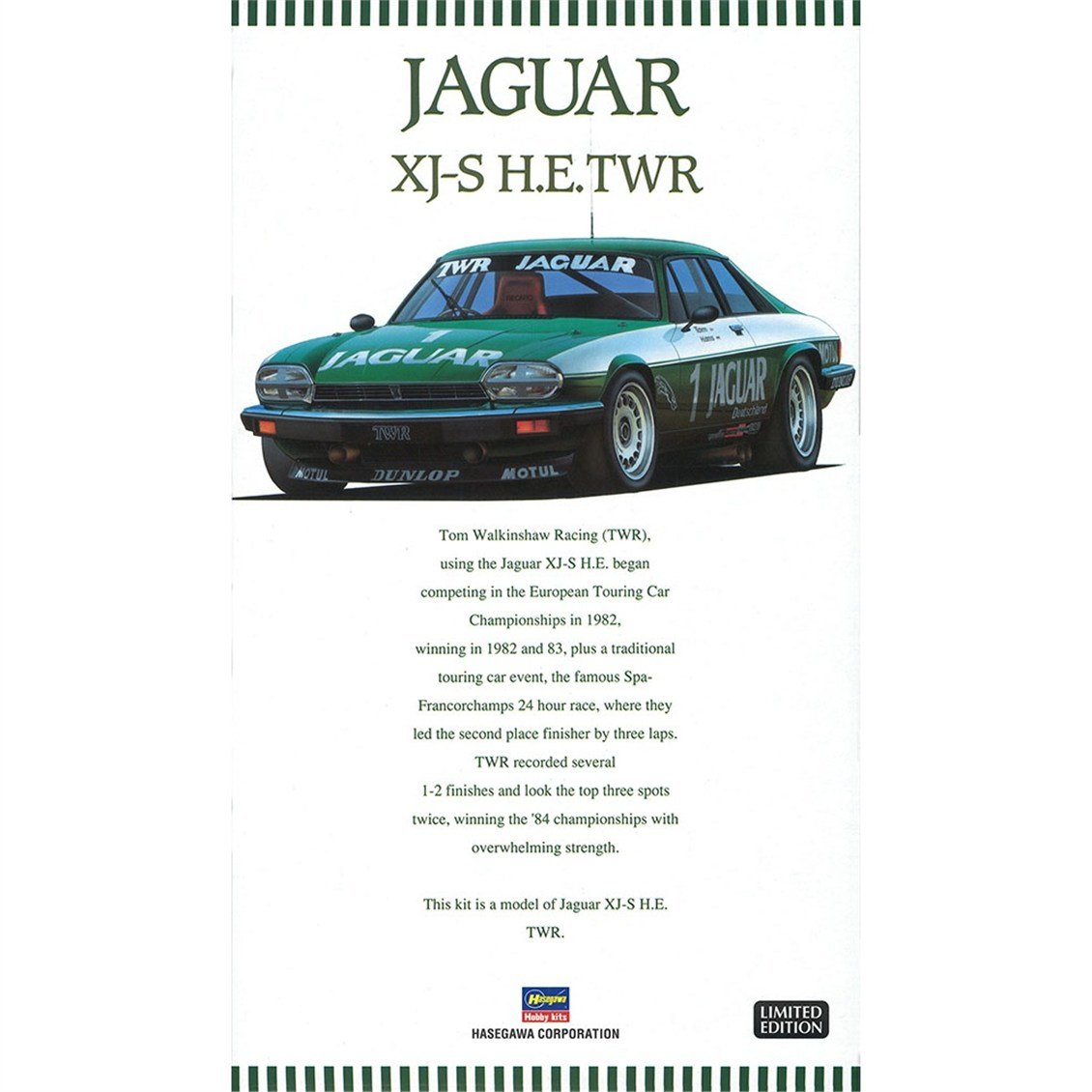 Hasegawa 20305 1/24 Ölçek, Jaguar XJ-S H.E.TWR, Yarış Aracı Plastik Model Kiti