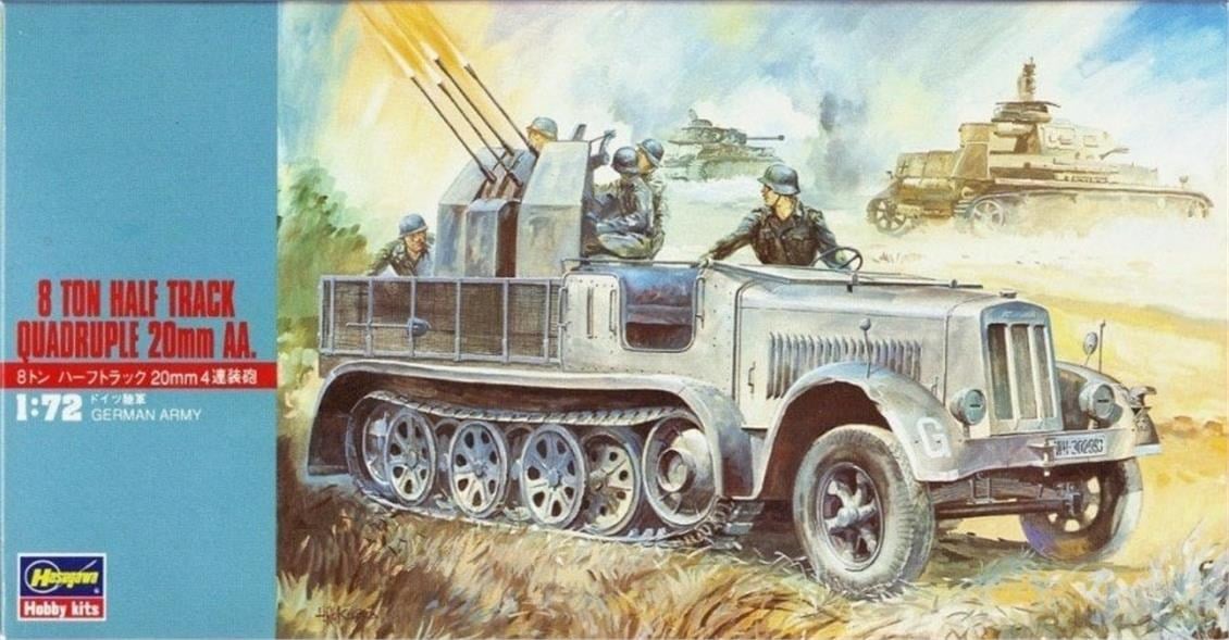 Hasegawa MT14 31114 1/72 Ölçek, Quadruple 20mm AA. 8 Ton Yarı Paletli Araç, Plastik Model Kiti