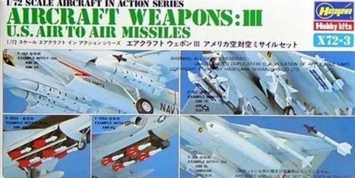 Hasegawa X72-3 35003 1/72 Ölçek, Savaş Uçağı Silahları-III, Plastik Model Kiti