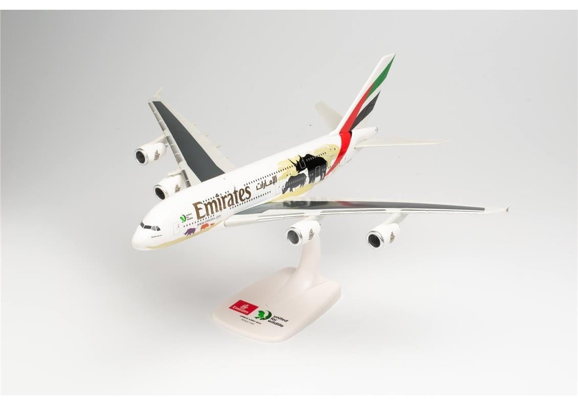 Herpa 612180 1/250 Ölçek, Emirates Airbus A380 (United for Wildlife-No.2), Snapfit, Sergilemeye Hazır Model Yolcu Uçağı