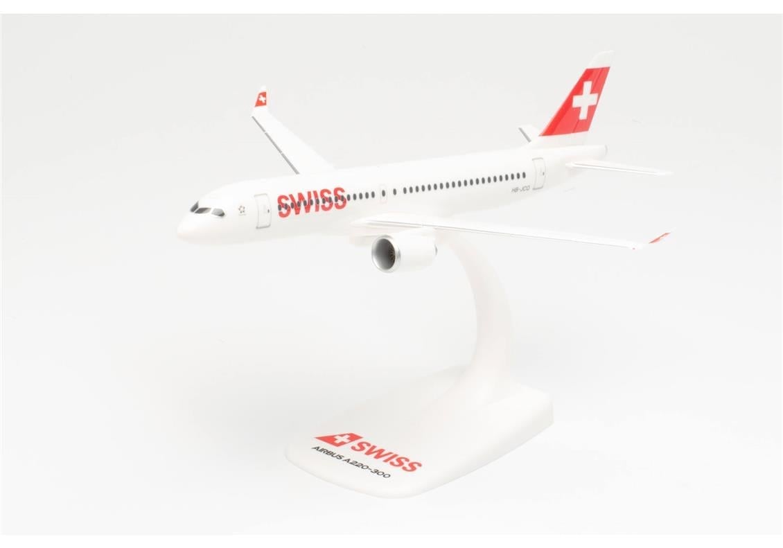 Herpa 613323 1/200 Ölçek, Airbus A220-300 Swiss International Air Lines, Snapfit, Sergilemeye Hazır Model Yolcu Uçağı