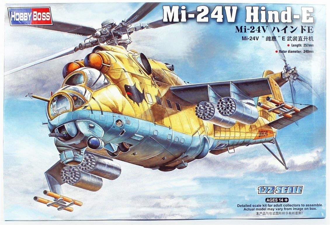 HobbyBoss 87220 1/72 Ölçek, Mi-24V  Hind-E Helikopteri, Plastik Model Kiti