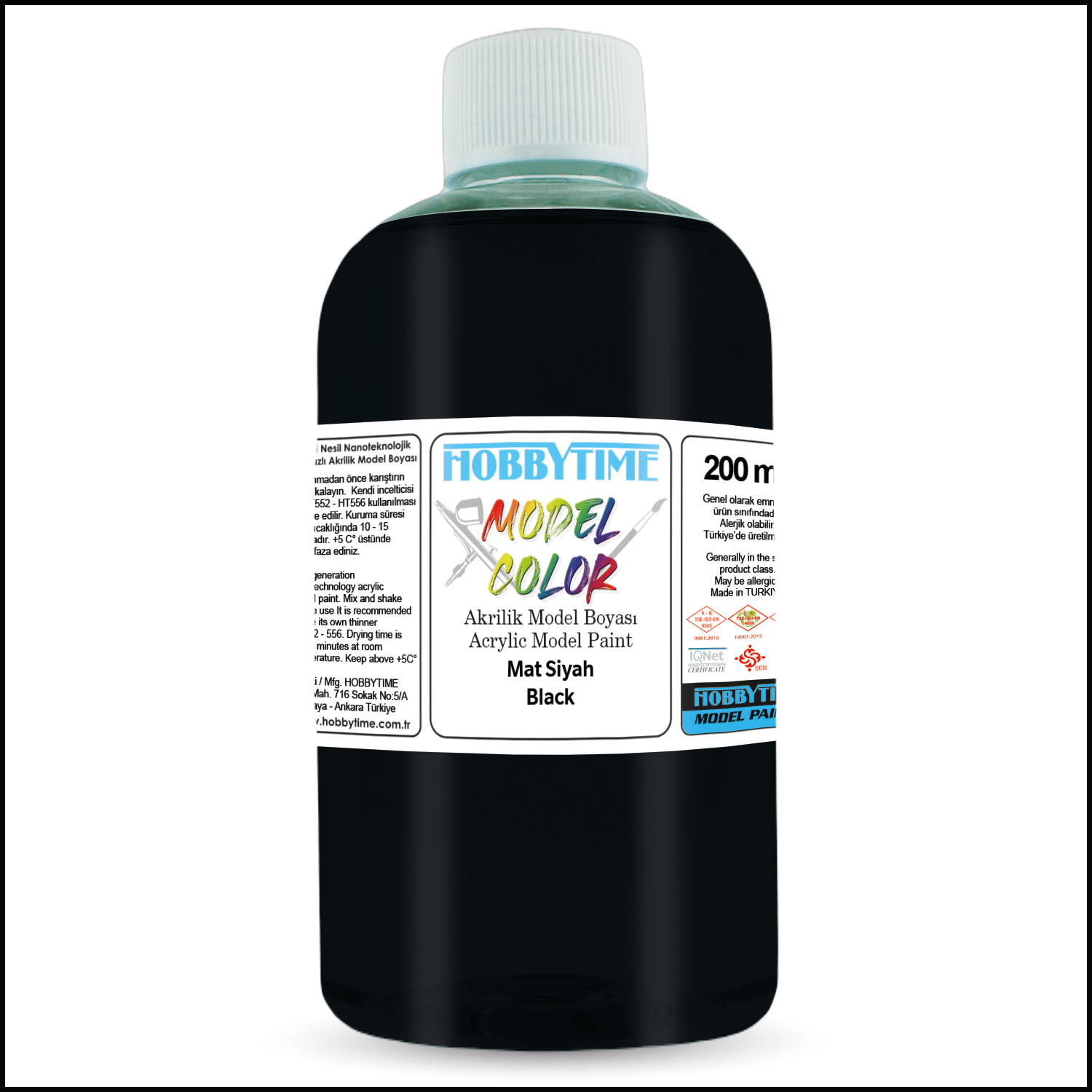 Hobbytime 474 200 ml. Mat Siyah (Black ), Akrilik Model Boyası