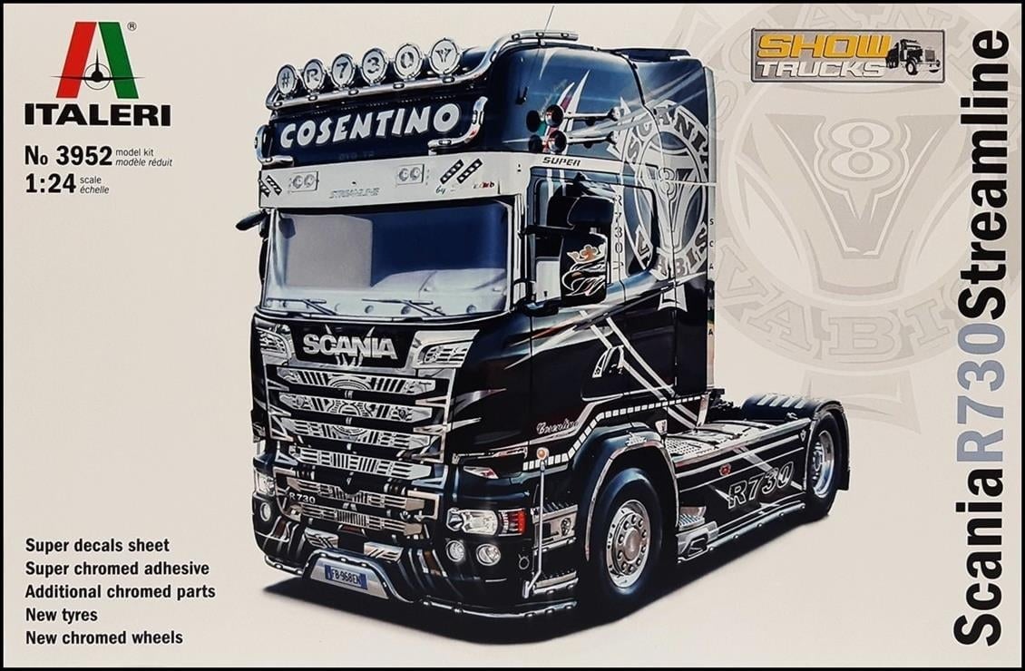 Italeri 3952S 1/24 Ölçek, Scania R730 Streamline 4x2 Çekici, Plastik Model kiti