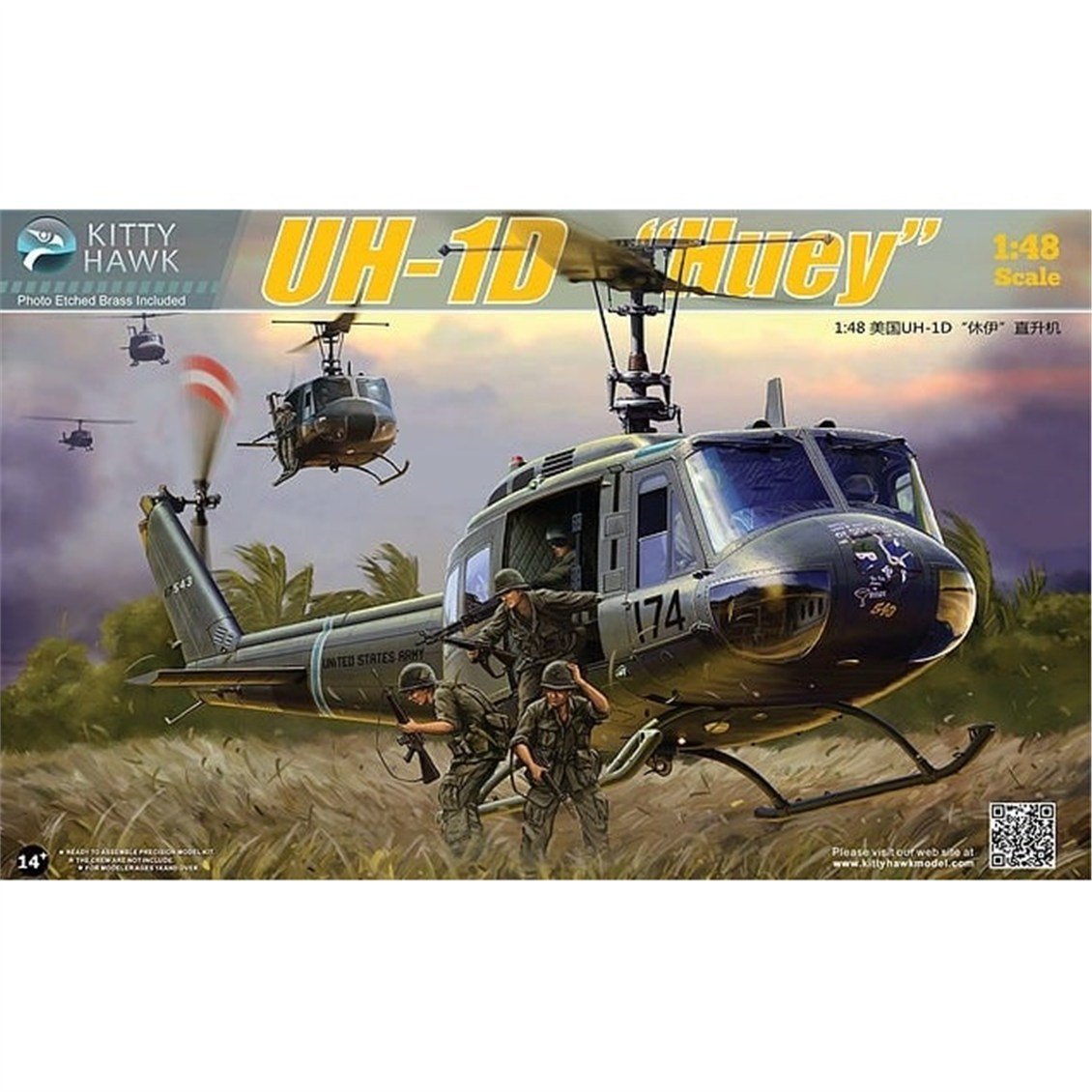 Kitty Hawk 80154 1/48 Ölçek, UH-1D (Huey), Askeri Helikopter Plastik Model kiti
