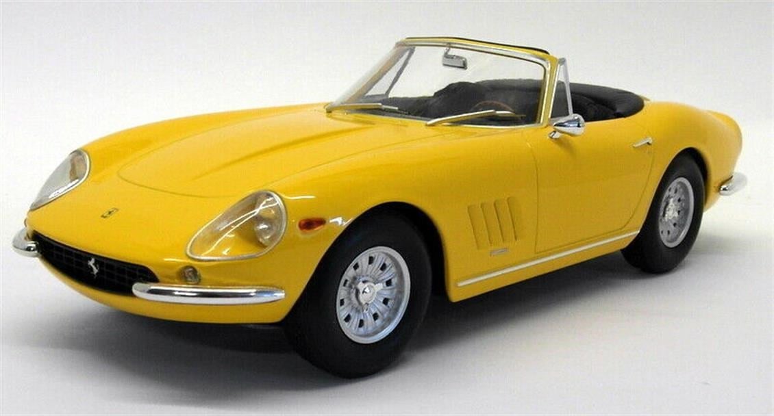 KKscale 180232 1/18 Ölçek, 1967 Ferrari 275 GTB Spyder (Alloy Rims), Sarı, Sergilemeye Hazır Metal Araba Modeli