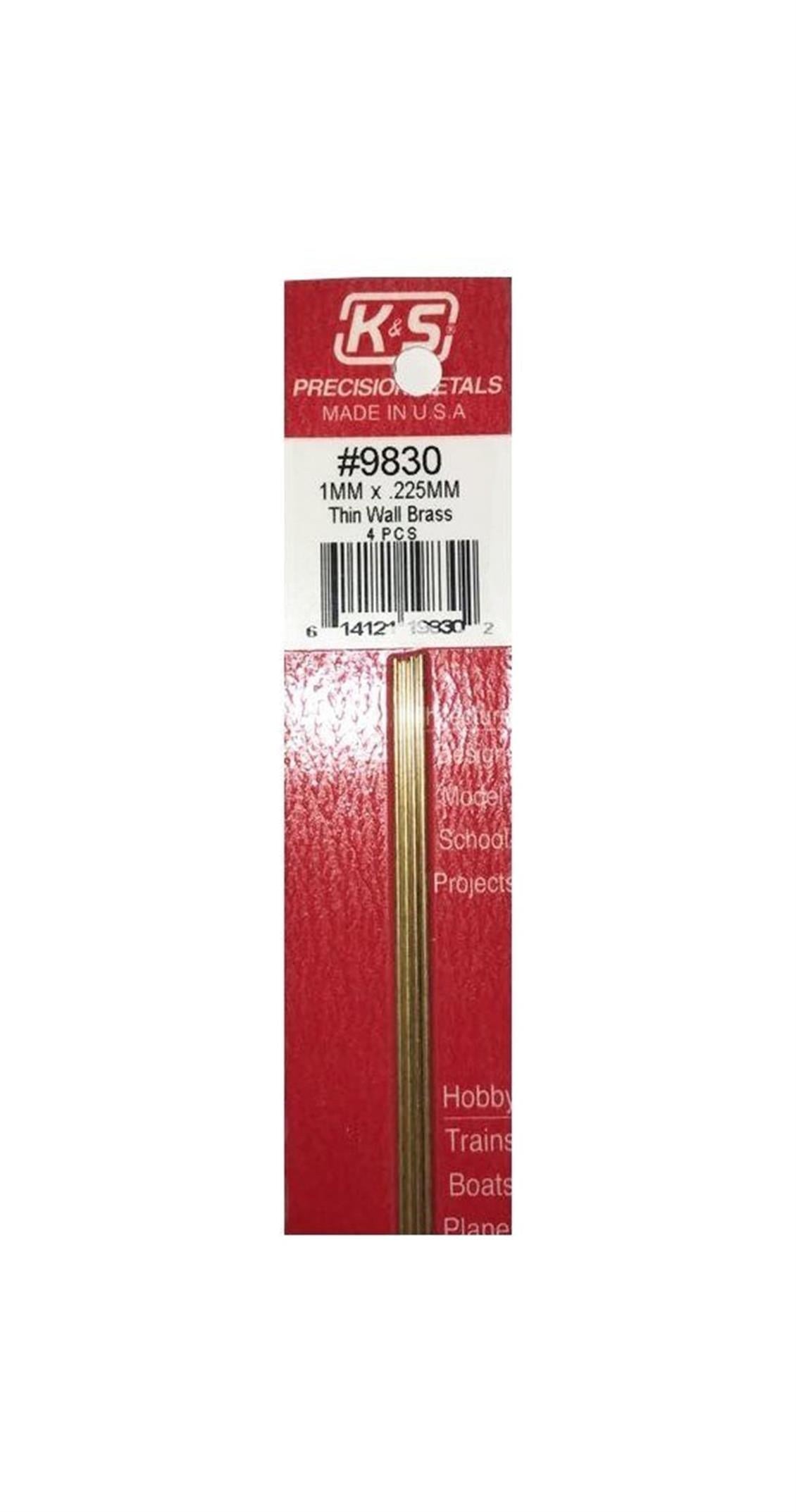 K&S 9830 Thın Wall Brass Tubes-1Mm Odx.225Mmx300 Mm Wa