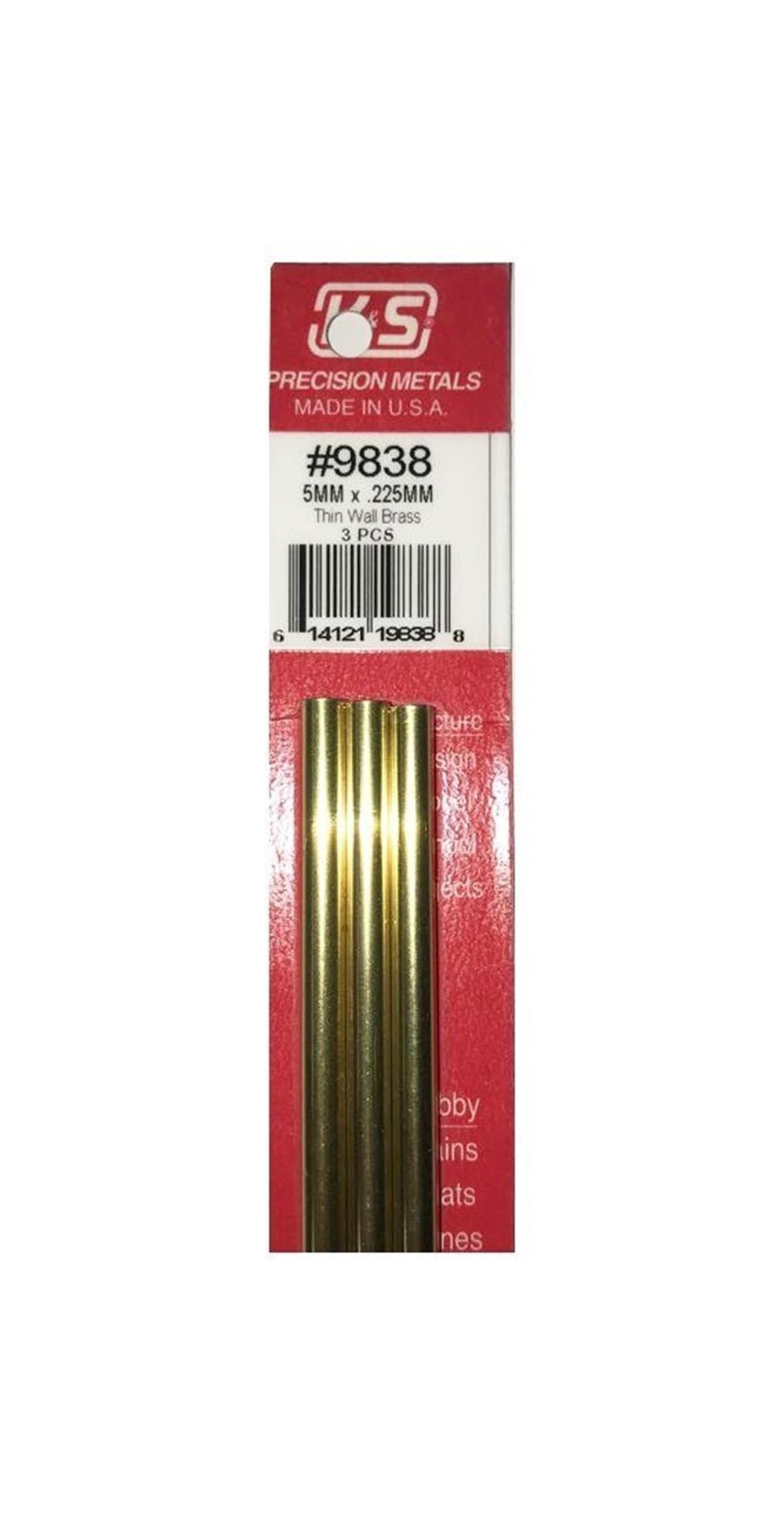 K&S 9838 Thın Wall Brass Tubes-5Mm Odx.225Mm Wallx300M