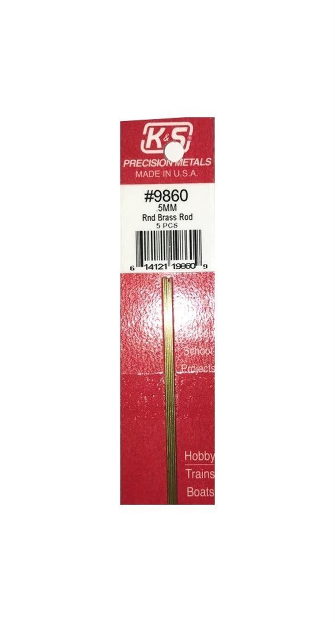 K&S 9860 Round Brass Rods-.5Mm Diameterx300Mm-5Pcs