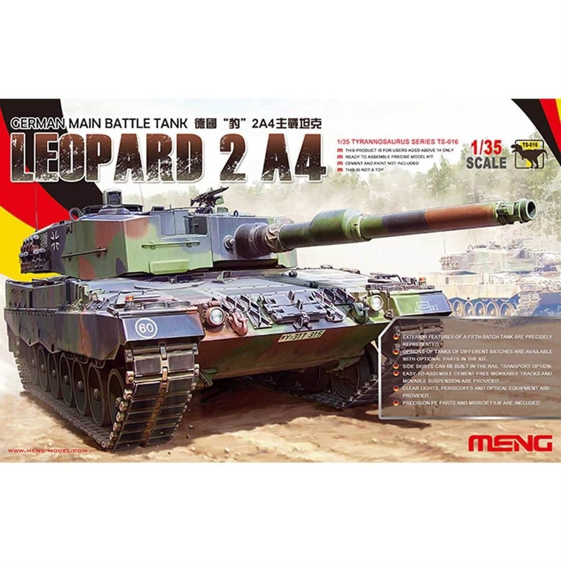 Meng TS-016 1/35 Ölçek, Leopard 2 A4 Alman Ana Muharebe Tankı, Plastik Model Kiti