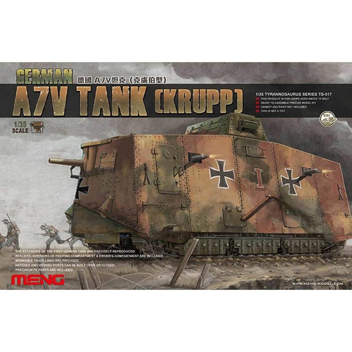Meng TS-017 1/35 Ölçek, Alman A7V Krupp Tankı, Plastik Model Kiti