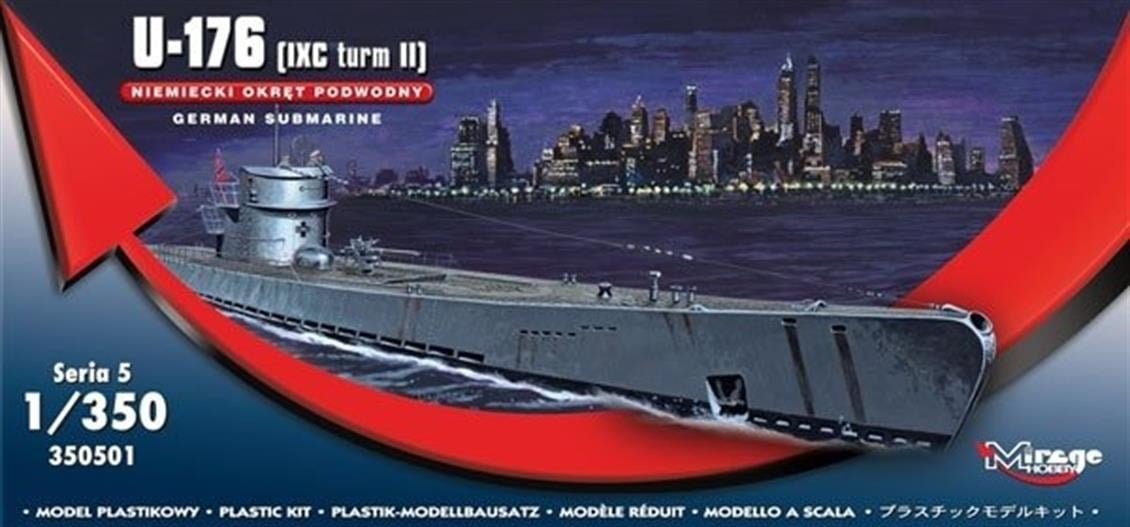 Mirage 350501 1/350 Ölçek, German U-Boot U-176 - Ix C, Plastik Model kiti
