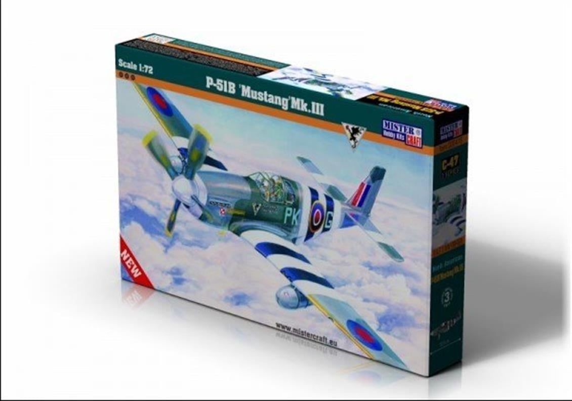 Mistercraft C047 1/72 Ölçek, P-51B Mustang Mk.III Savaş Uçağı, Plastik Model kiti