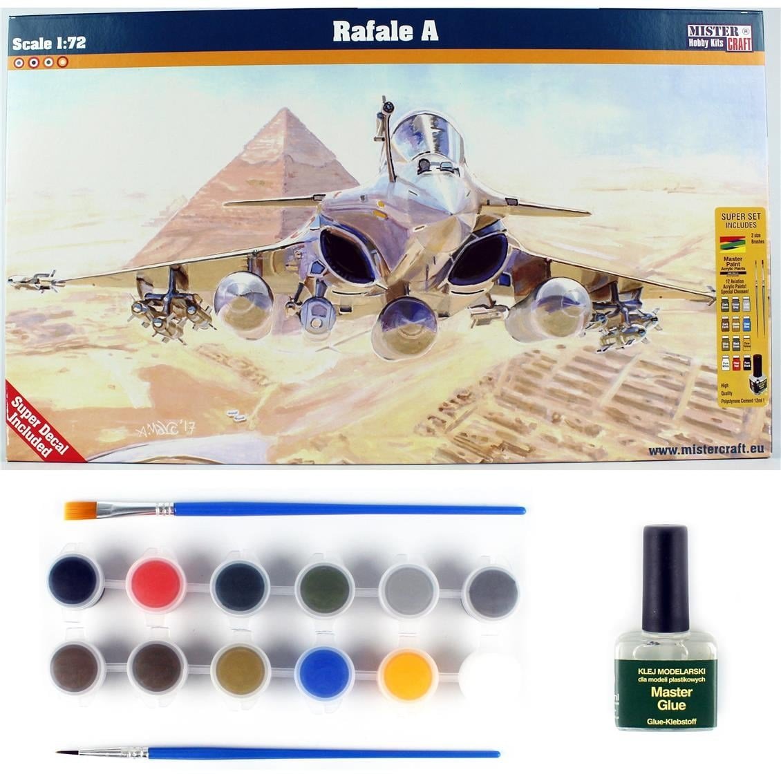 Mistercraft F076ST 1/72 Rafale A Savaş Uçağı Plastik Model Kiti, (12xBoya,2xFırça,Yapıştırıcılı Başlangıç Seti)