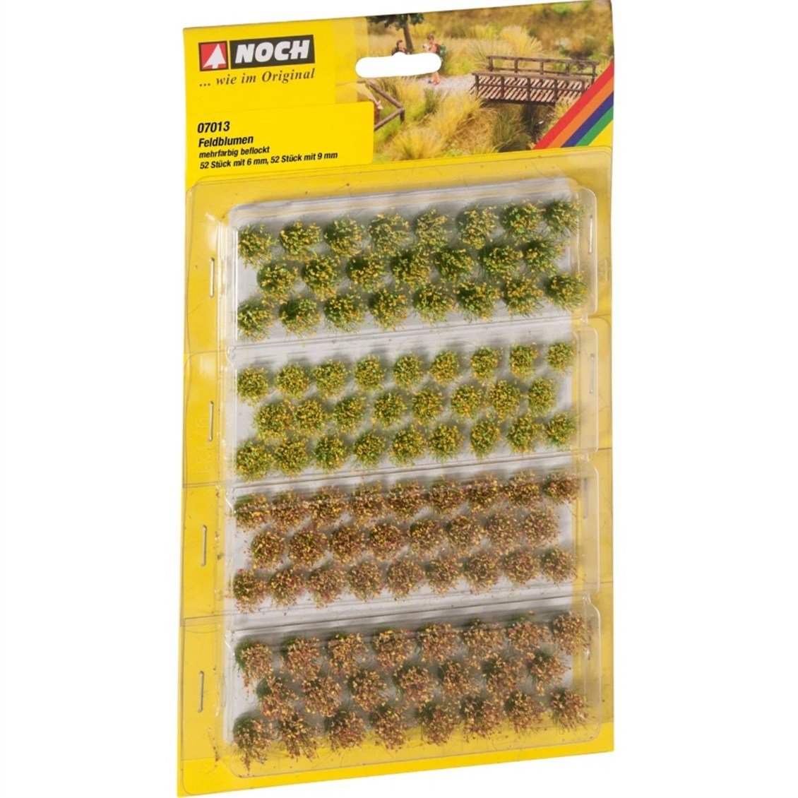 Noch 7013 Tarla Çiçekli Çimen Kümeleri, 6 mm. 52 Adet, 9 mm. 52 Adet, Diorama Malzemesi