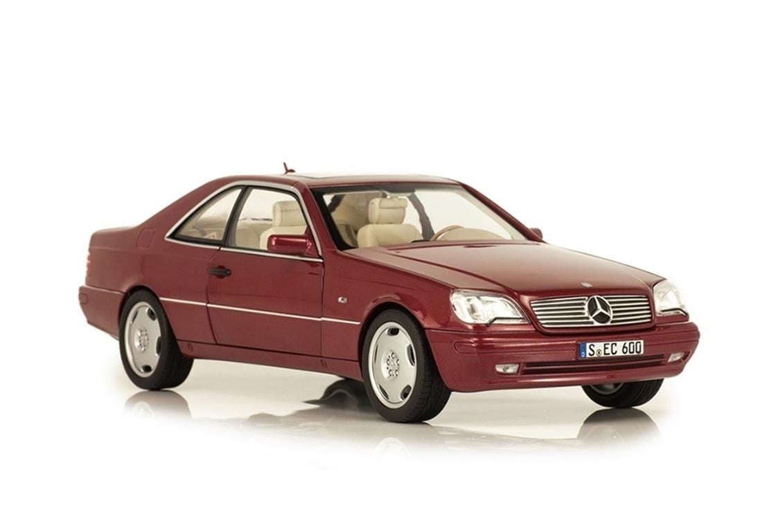 Norev B66040651 1/18 Ölçek, Mercedes Benz CL 600 Coupe 1994, Almandine Red Metallic, Sergilemeye Hazır Metal Araba Modeli