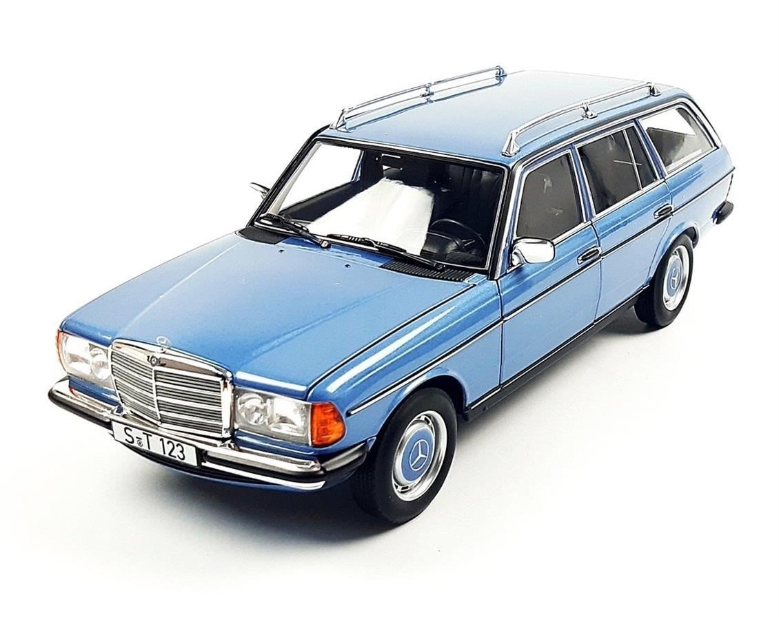 Norev B66040671 1/18 Ölçek, Mercedes Benz E Class 200 TE Station Wagon T-Model (W123) 1982, Diamond Blue, Sergilemeye Hazır Met