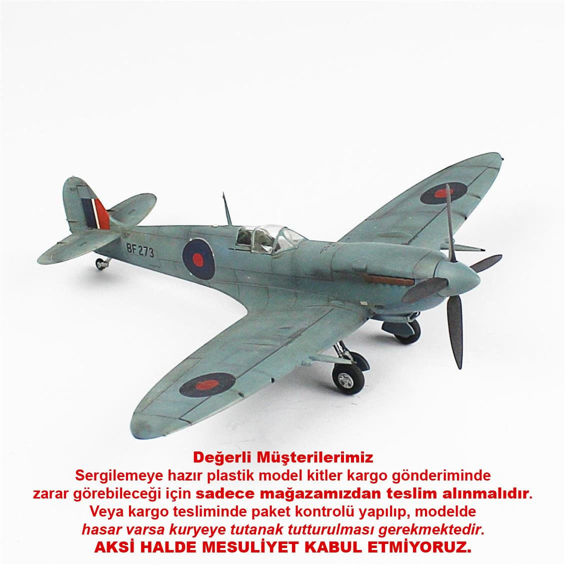 QD043 1/48 Spitfire   Sergilemeye Hazır Plastik Uçak Modeli