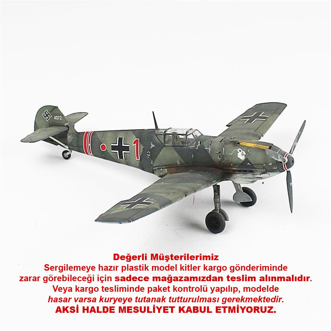QD060 1/48 Messerschmitt Bf 109 E-3 Sergilemeye Hazır Plastik Uçak Modeli