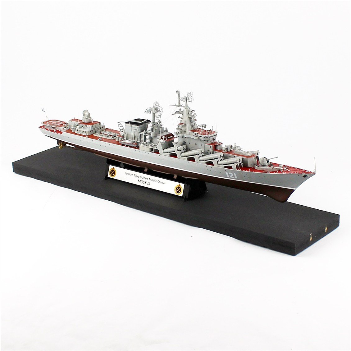 QD410 1/350 Ölçek, Moskva Rus Güdümlü Füze Kruvazörü, Camekanlı, Sergilemeye Hazır, Plastik Gemi Modeli