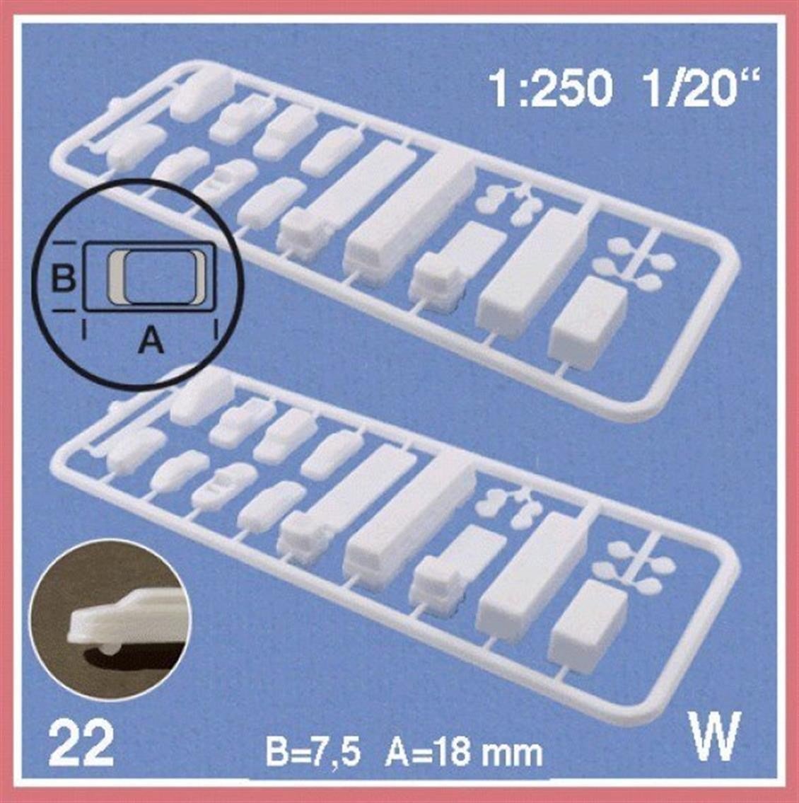 Schulcz 331101 1/250 Ölçek, Araba-8 Farklı Model-Beyaz-22 Adet