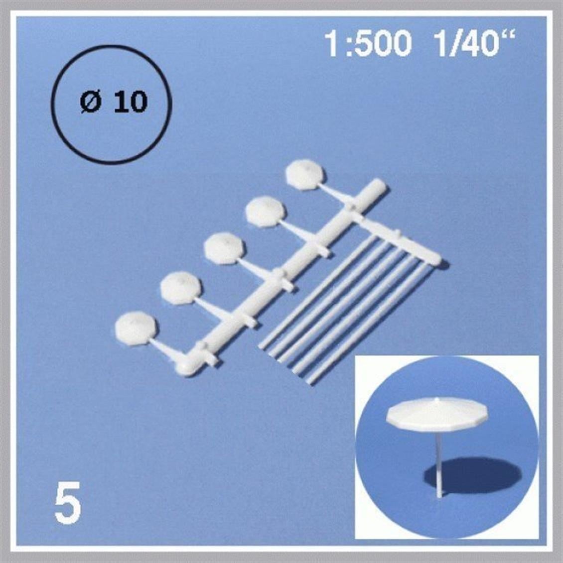 Schulcz 51010 1/500 Ölçek, Şemsiye -Beyaz-10 Mm Çap-5 Adet