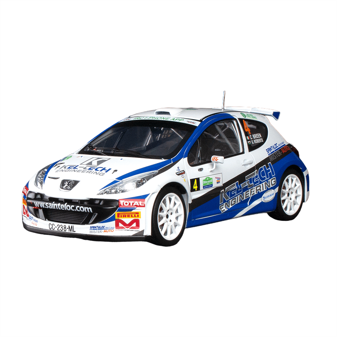 Sunstar 5438R 1/18 Ölçek, Peugeot 207 S2000, C.Breen/G.Roberts, Circuit of Ireland 2012, Sergilemeye Hazır Metal Araba Modeli