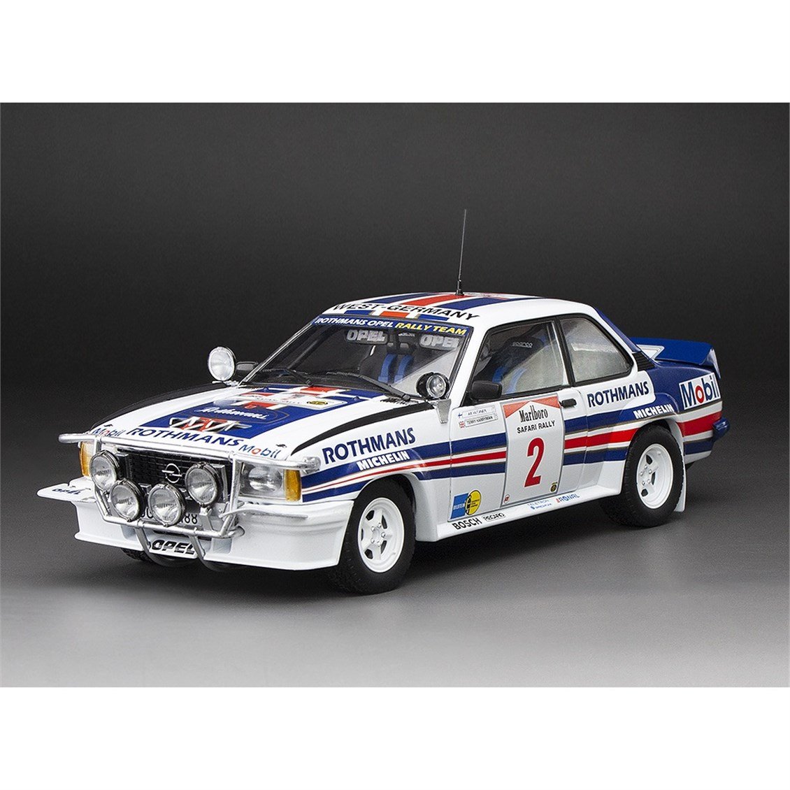 Sunstar 5453 1/18 Ölçek, Opel Ascona 400 -#2 A.Vatanen/T.Harryman - Winner Marlboro Safari Rally 1983, Sergilemeye Hazır Metal