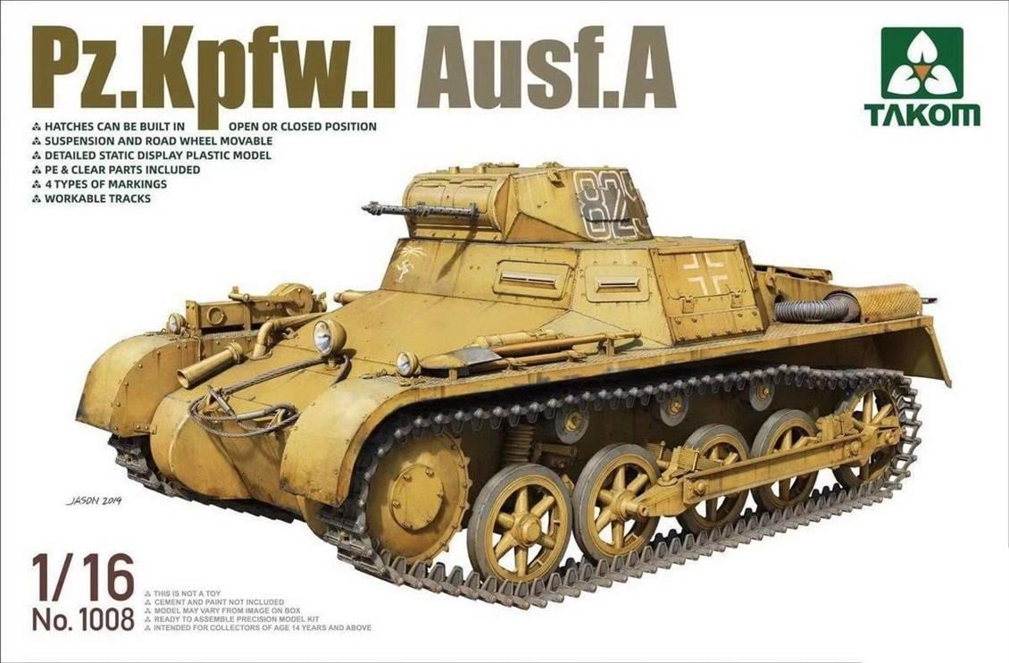 Takom 1008 1/16 Ölçek, Alman Hafif Tankı Panzer-I (Versiyon A), Plastik Model kiti