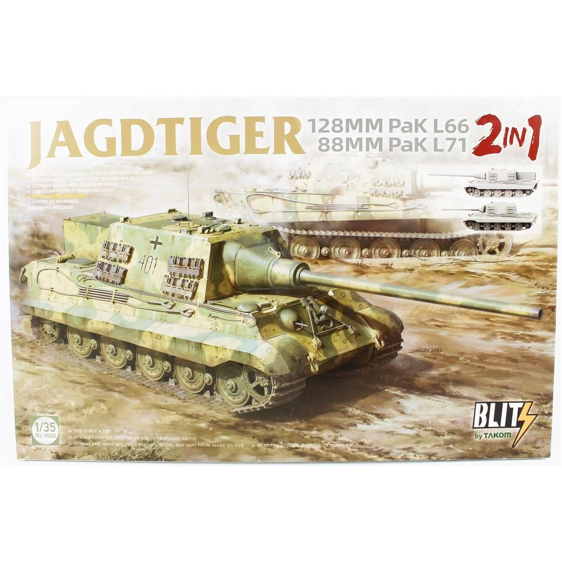 Takom 8008 1/35 Ölçek, JAGDTIGER 128MM Pak L66 Tankı, (2 in 1), Plastik Model kiti