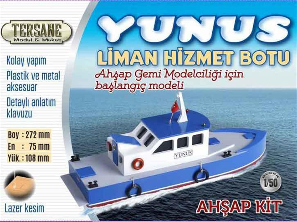 Tersane Model 005 1/50 Ölçek, Yunus Liman Hizmet Botu, Ahşap Tekne Kiti