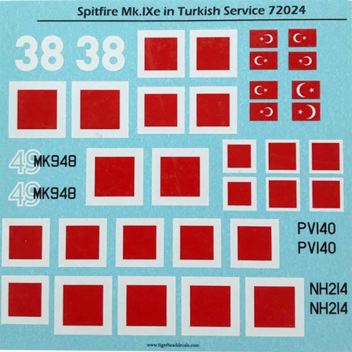 Tiger Head Decals 72024 1/72 Ölçek, Spitfire Mk.Ixe in Turkish Service
