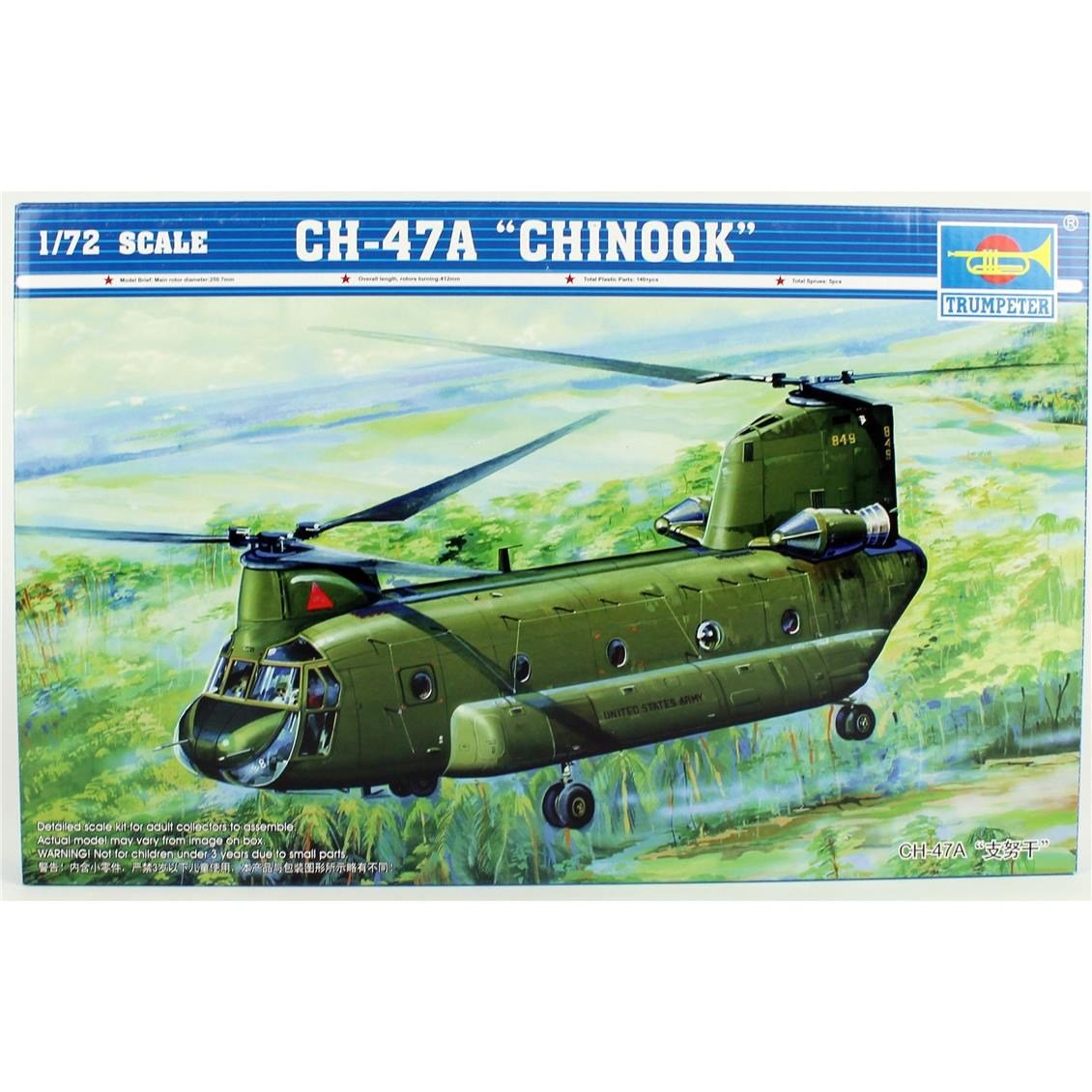 Trumpeter 01621 1/72 Ölçek, CH-47A Chinook Orta Sınıf HeliKopter, Plastik Model Kiti