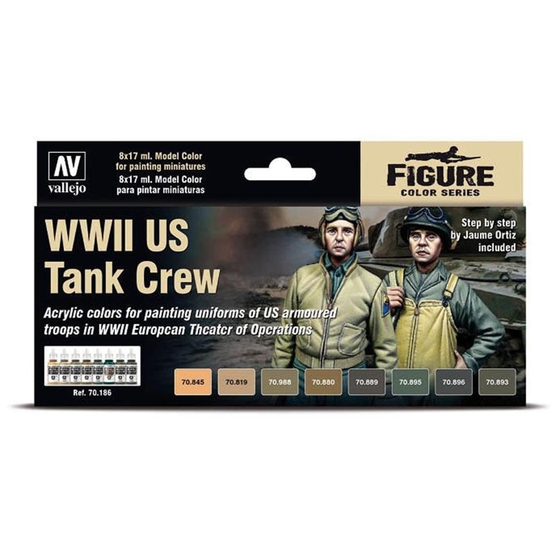 Vallejo 70186 8x18 ml. WWII US Tank Crew, by Jaume Ortiz, Model Color Serisi Model Boyası Seti
