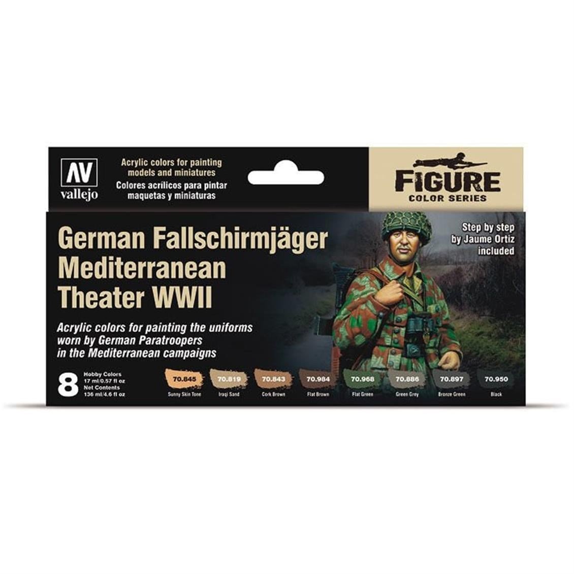 Vallejo 70188 8x18 ml. German Fallschirmjäger Mediterranean Theater WWII, by Jaume Ortiz, Model Color Serisi Model Boyası Seti