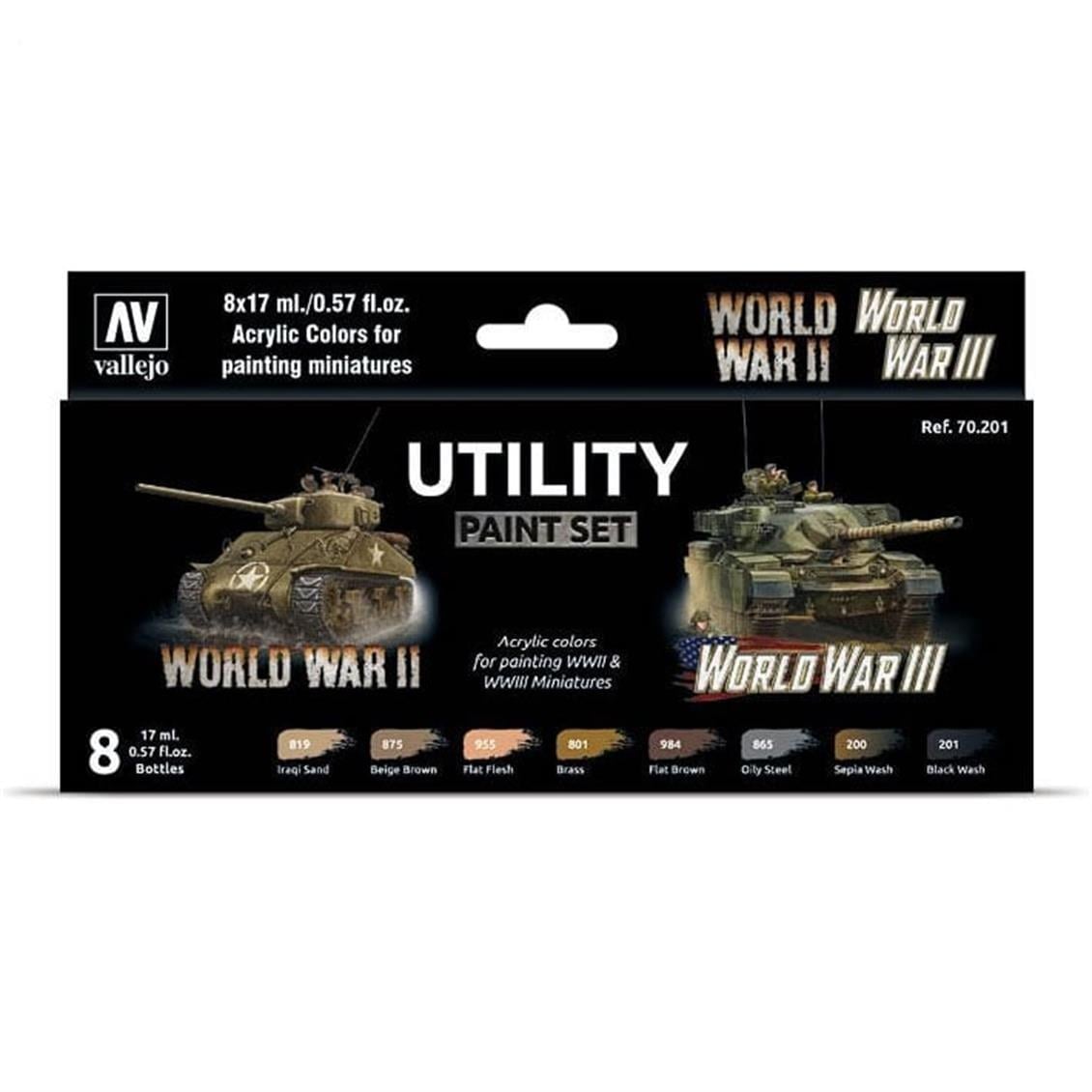 Vallejo 70201 8x18 ml. Utility Paint Set, Model Color Serisi Model Boyası Seti