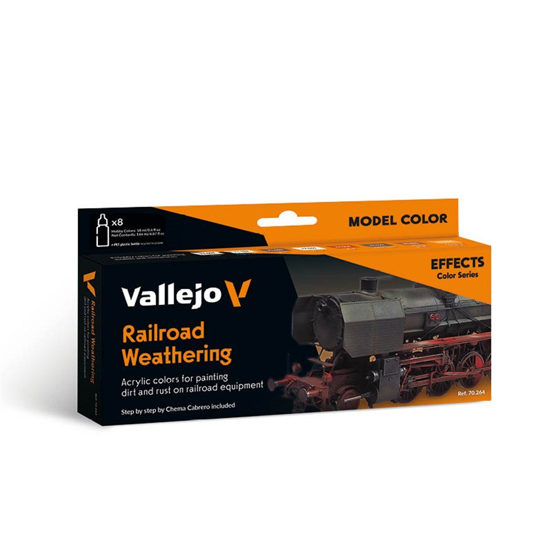 Vallejo 70264 8x18 ml. Railroad Weathering by Chema Cabrero, Model Color Serisi Model Boyası Seti